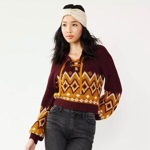 Juniors' SO® Lace-Up Fair Isle Sweater size S